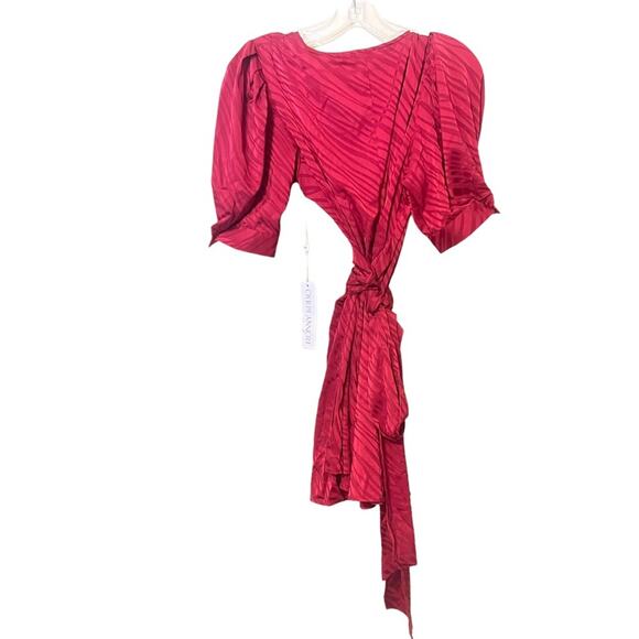 Ronny Kobo Ana Red Zebra Jacquard Wrap Satin Silk Mini Dress Size XS NWT - Picture 3 of 6